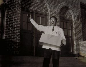 Julian Samora selling concessions to support himself during his freshman year at Adams State Teachers College, 1938.